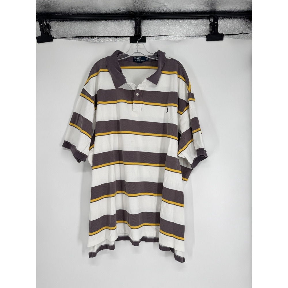 Polo Ralph Lauren Polo Shirt 6XL Big 6XB Brown White Striped Pony Short Sleeve